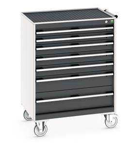 Bott Cubio 7 Drawer Mobile Cabinet with external dimensions of 800mm wide x 650mm deep  x 1085mm high. Each drawer has a 50kg U.D.L. capacity with 100% extension and the unit also features drawer blocking and safety interlocks.... Bott Mobile Storage 800 x 650